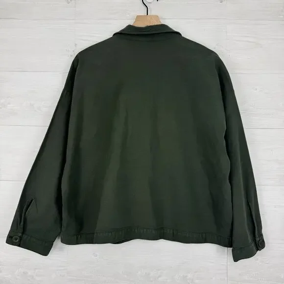 Eileen Fisher‎ Organic Cotton Hemp Jacket XL Green Utility Pockets Boxy Casual